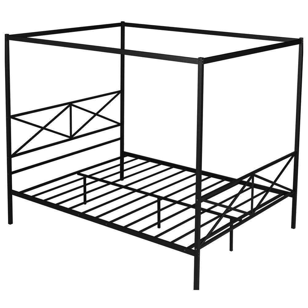 GOSALMON Black Queen Size Metal Canopy bed with X Frame QJ532552EEF
