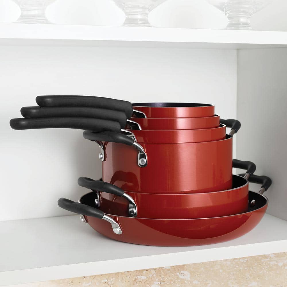 15-Piece Red Aluminum Nonstick Cookware Set with Enamel Finish