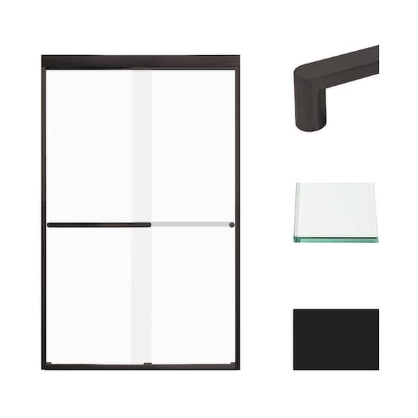 Transolid Frederick 47 in. W x 76 in. H Sliding Semi-Frameless Shower Door in Matte Black with Frosted Glass
