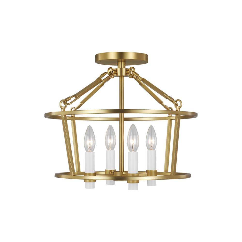 Burnished Brass 4-Light Semi Flush Mount with Clear Silver Wire