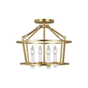 Marston 16.375 in. W x 14.25 in. H 4-Light Burnished Brass Classic Indoor Dimmable Semi-Flush Mount with Steel Frame