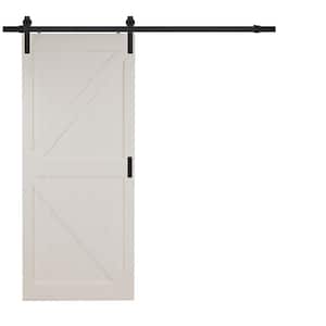36 in. x 84 in. Off-White K Design Solid Core Interior Barn Door with Rustic Hardware Kit