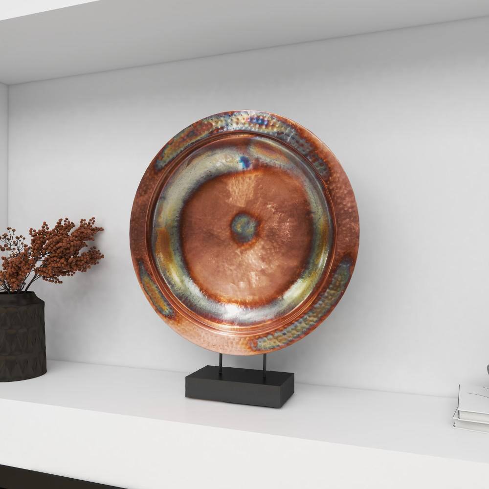 Copper Round Geometric Sculpture with Black Stand