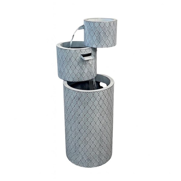 33.5 in. H Zinc Metal Tiered Boxes Fountain with Planter - Modern Indoor and Outdoor Water Feature