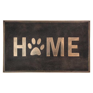 Gold Finish "Home" with Paw Print 18 in. x 30 in. Rubber Door Mat