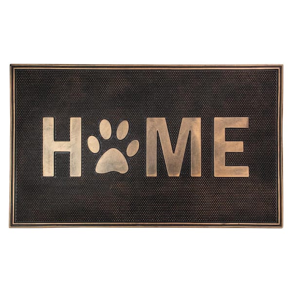 Gold Finish "Home" with Paw Print 18 in. x 30 in. Rubber Door Mat