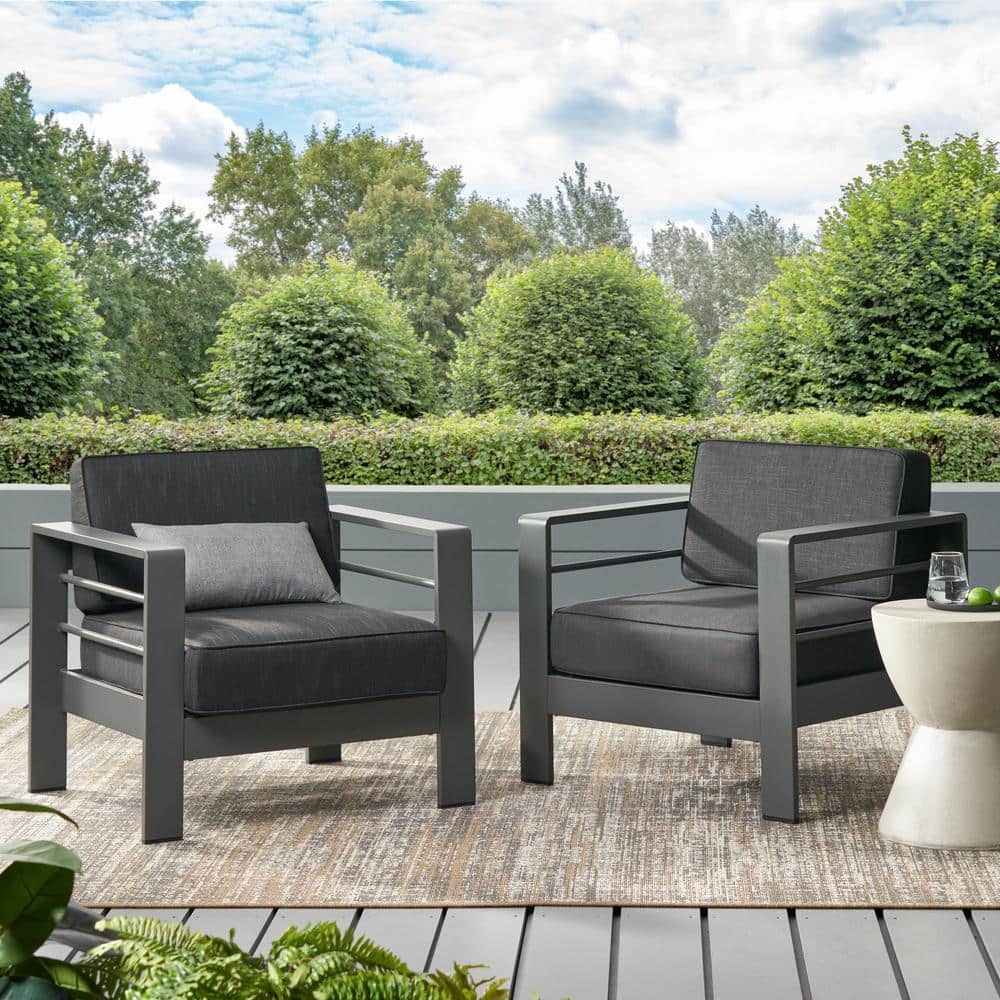 Valentina Grey Stationary Aluminum Outdoor Patio Lounge Chair with Dark Grey Cushions (2-Pack) price history on PriceWatchPro