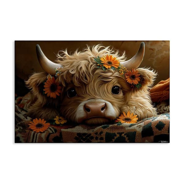 Adorable Flower Bedecked Cattle by Momart Unframed Home Graphic Art Print 20 in. x 30 in.