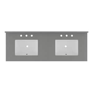 61 in. W x 22 in. D Quartz Double Basin Vanity Top in Galaxy Grey with White Basins