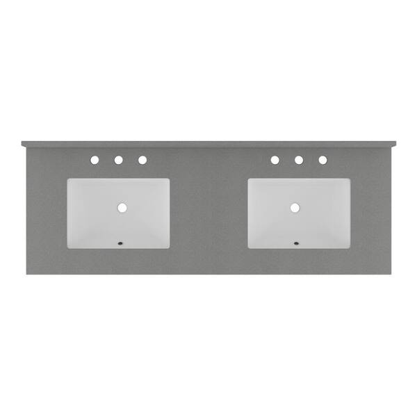 Foremost 61 in. W x 22 in. D Quartz Double Basin Vanity Top in Galaxy Grey with White Basins