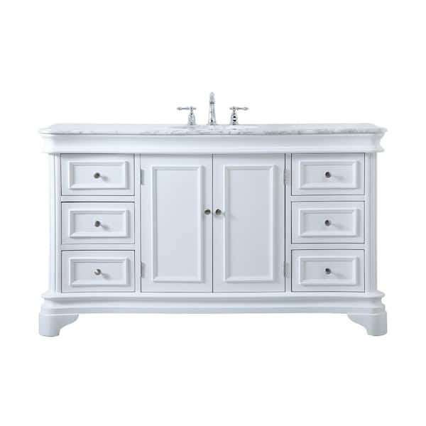 Unbranded Simply Living 60 in. W x 21.5 in. D x 35 in. H Bath Vanity in White with Cararra White Marble Top
