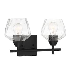 Camrin 14 in. 2-Light Black Vanity Light with Clear Glass Shades