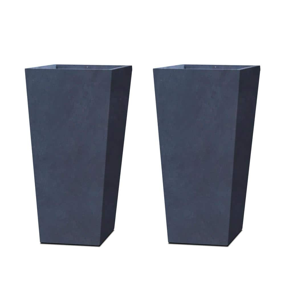 Kante 24  Tall Rectangular Charcoal Concrete Metal Planters (Set of 2)  w/ Drainage Hole  Modern Style for Home/Garden Charcoal