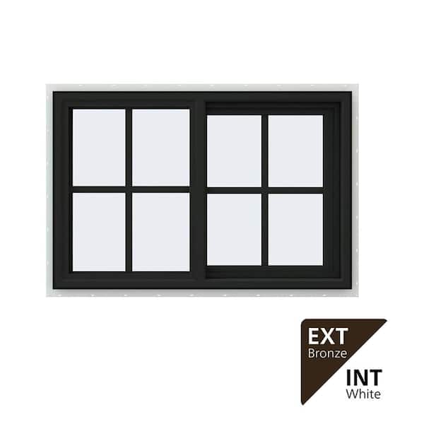 36 in. x 24 in. V-4500 Series Bronze Exterior/White Interior FiniShield Vinyl Right-Handed Sliding Window Colonial Grids