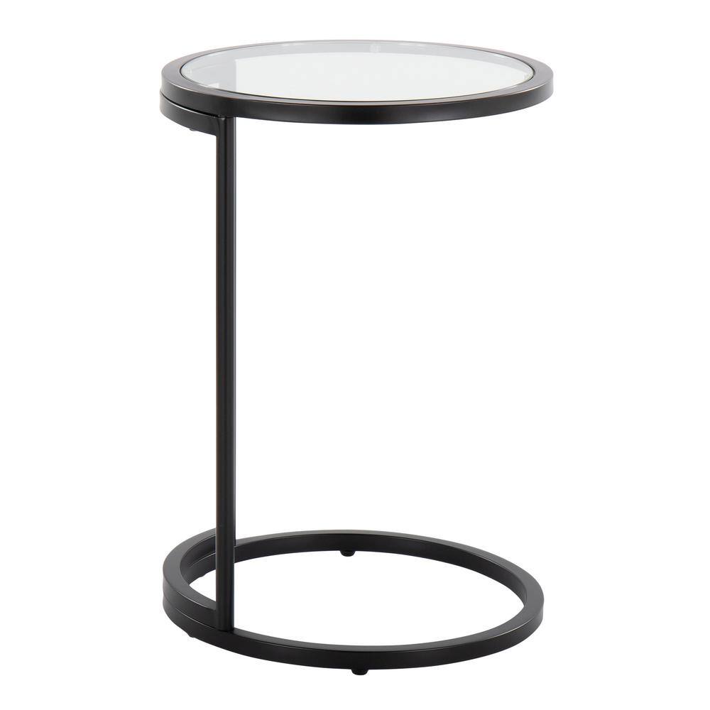 Black Metal and Clear Glass Round End Table