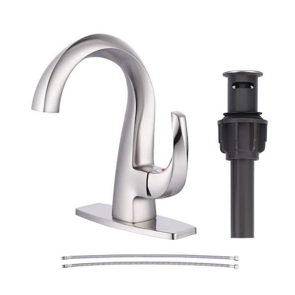 IVIGA Single Handle Single Hole Bathroom Faucet with Deckplate, Pop Up Drain and Supply Lines Included in Brushed Nickel