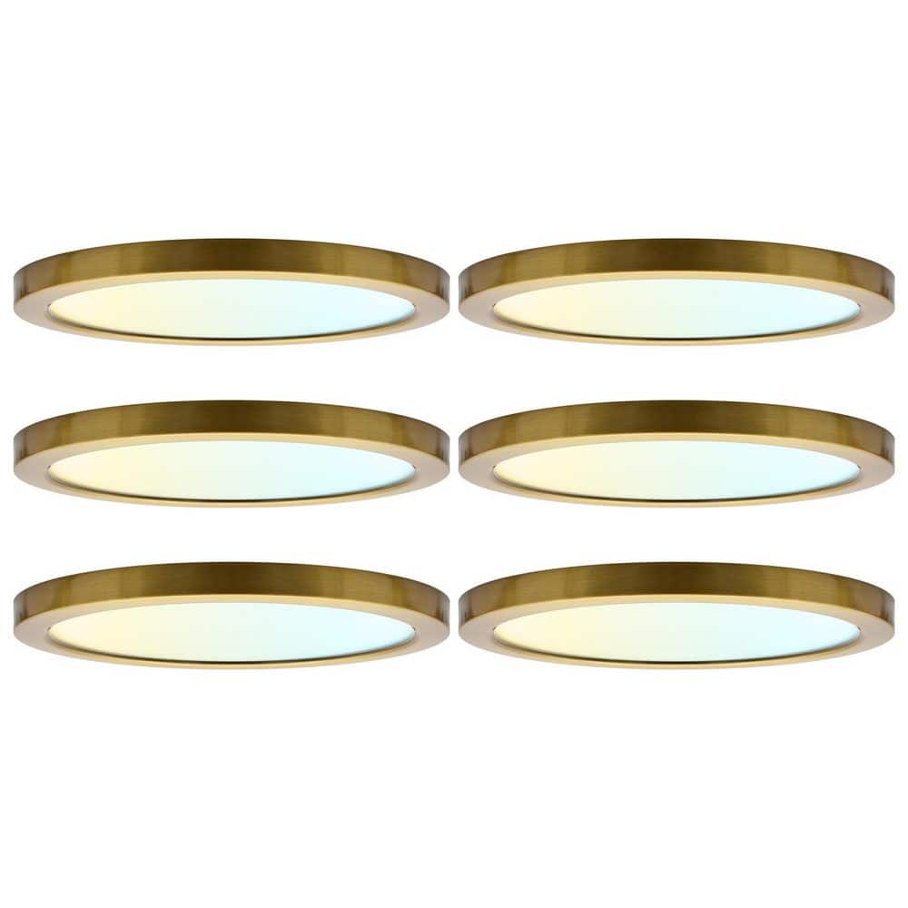 Brass Outdoor Integrated LED 9 In. Flush Mount Ceiling Light, 5CCT, 1500LM, 110° Beam, 18W, Dimmable, UL Listed 6 Pack price history on PriceWatchPro