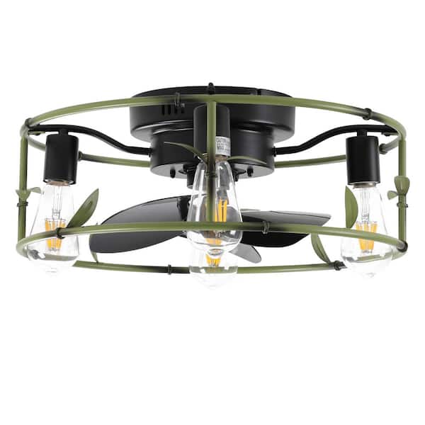 FIRHOT 18.5 in. Smart Indoor Green Flush Mount Ceiling Fans with Lights and Remote Control No Bulbs Included