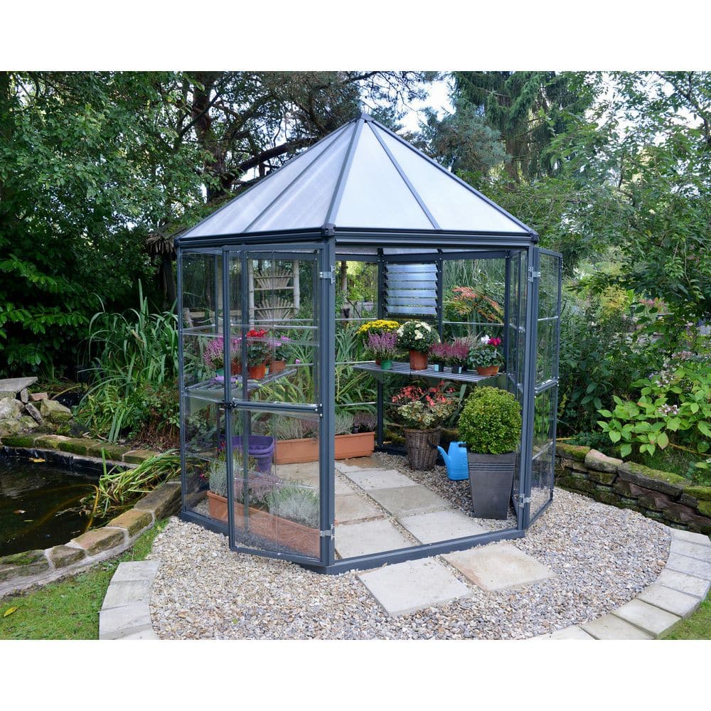 CANOPIA by PALRAM Oasis Hexagonal 8 ft. Gray/Clear DIY Greenhouse Kit 704053 - The Home Depot