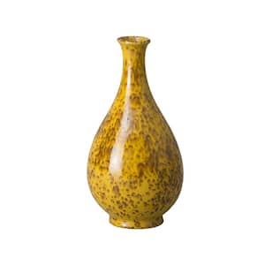 16 in. Tall Neck Honey Splash Yellow Ceramic Vase