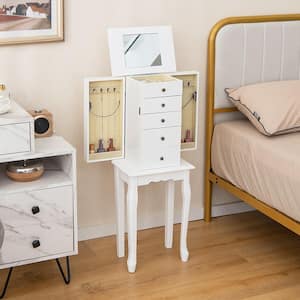 White Jewelry Cabinet Armoire Storage Box Chest Standing Dressing Organizer Mirror 13 in. L x 9 in. W x 34 in. H