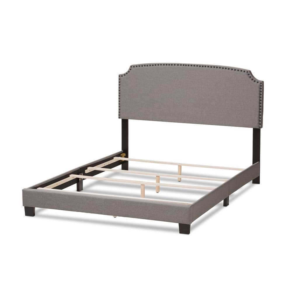 Odette Contemporary Light Beige Upholstered Queen Bed with Nailhead Trim