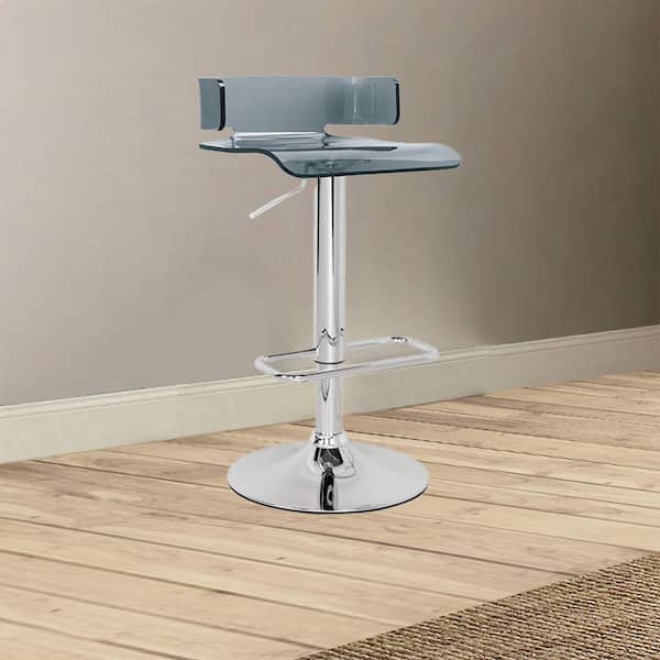 Rania 35 in. Gray and Chrome Backless Metal Bar Height Bar Stool with Acrylic Seat
