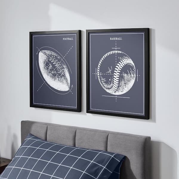 StyleWell Black Framed Blue Football and Baseball Wall Art 21 in. H x 17 in. W (Set of 2)