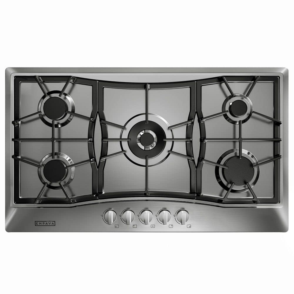 36 in. Built-in Gas Cooktop with 5 Sealed Burners-LPG Convertible-51,000-BTUs Power Boil Burner in Stainless Steel