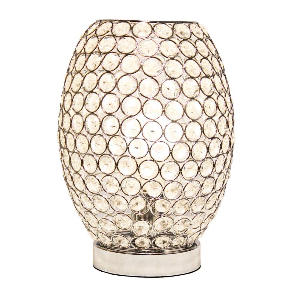 11" Silver Crystal Round Vase Table Lamp with Chrome Base