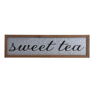 Tipton Farmhouse Sweet Tea Galvanized Metal Plate Natural Wood Decorative Sign