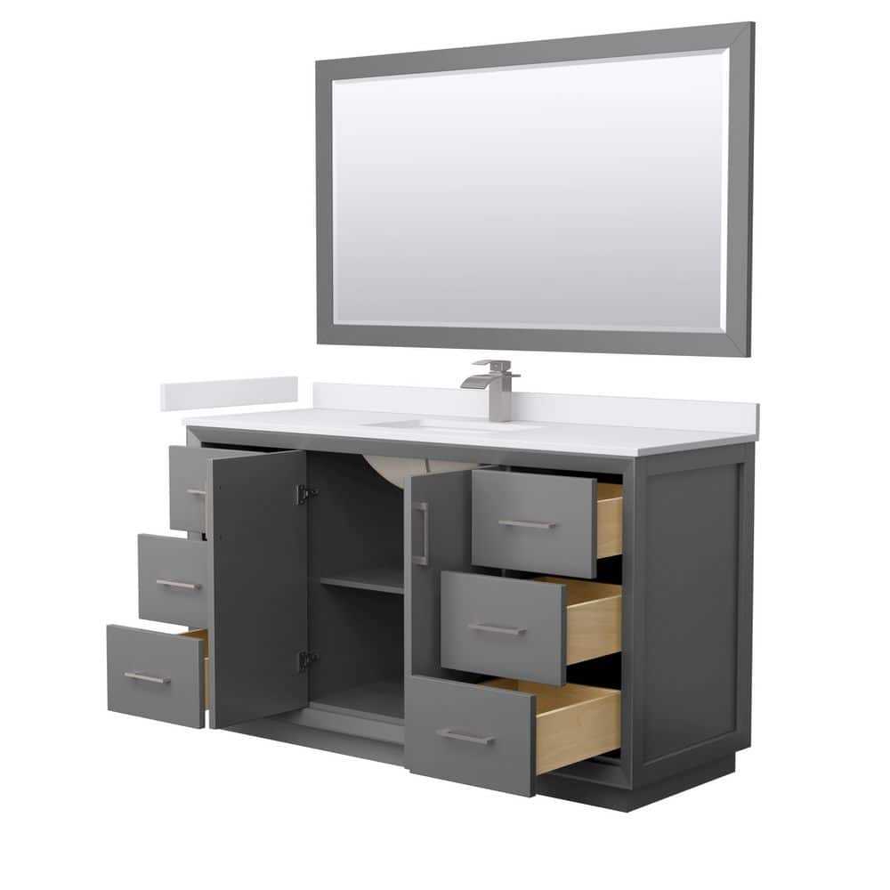 Strada 60" Dark Gray Single Bathroom Vanity with White Marble Countertop
