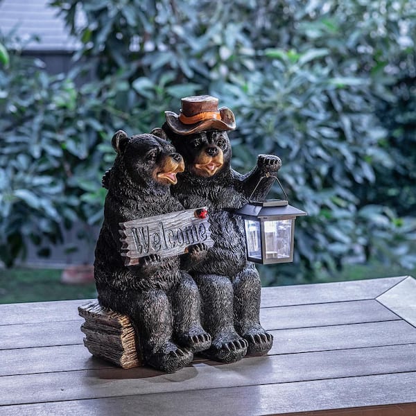 Alpine Corporation 15 in. Tall Outdoor Bear Couple with Lantern