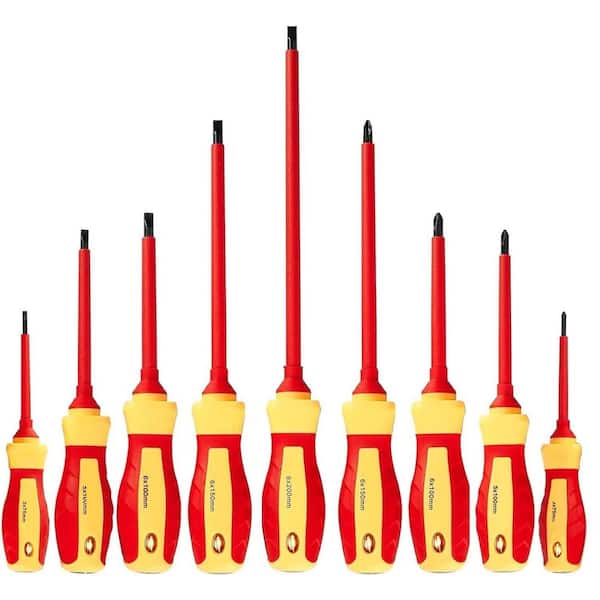 1000-V Insulated Electrical Screwdriver Set 9-Piece Magnetic CR-V Tips 4 Phillips 5 Slotted Voltage Tester