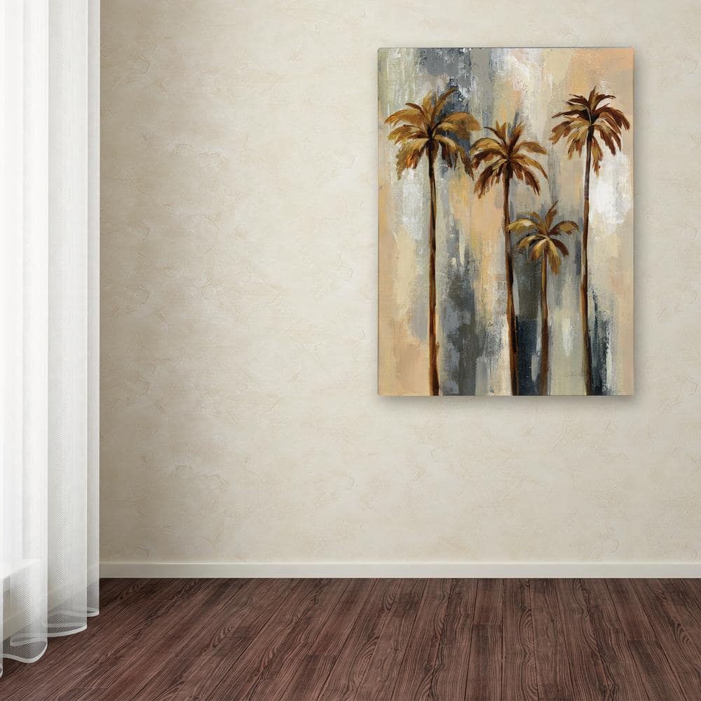 Distressed Blue and Tan Palm Trees Canvas Art