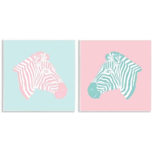 Stupell Industries Sweet Pink and Teal Zebras by Martina Pavlova 2 Pieces Unframed Animal Graphic Art Print 12 in. x 12 in.