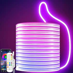 16.4 ft. RGB LED Neon Rope Lights Strip 24-Volt Music Sync App Remote Control DIY IP67 Waterproof Gaming Bedroom Decor