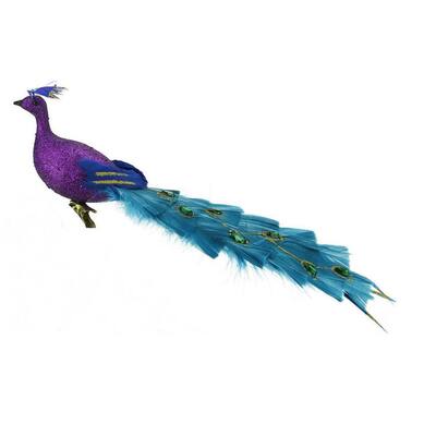 12 in. Regal Peacock Glittered Purple Green and Blue Bird Clip-On Christmas Ornament