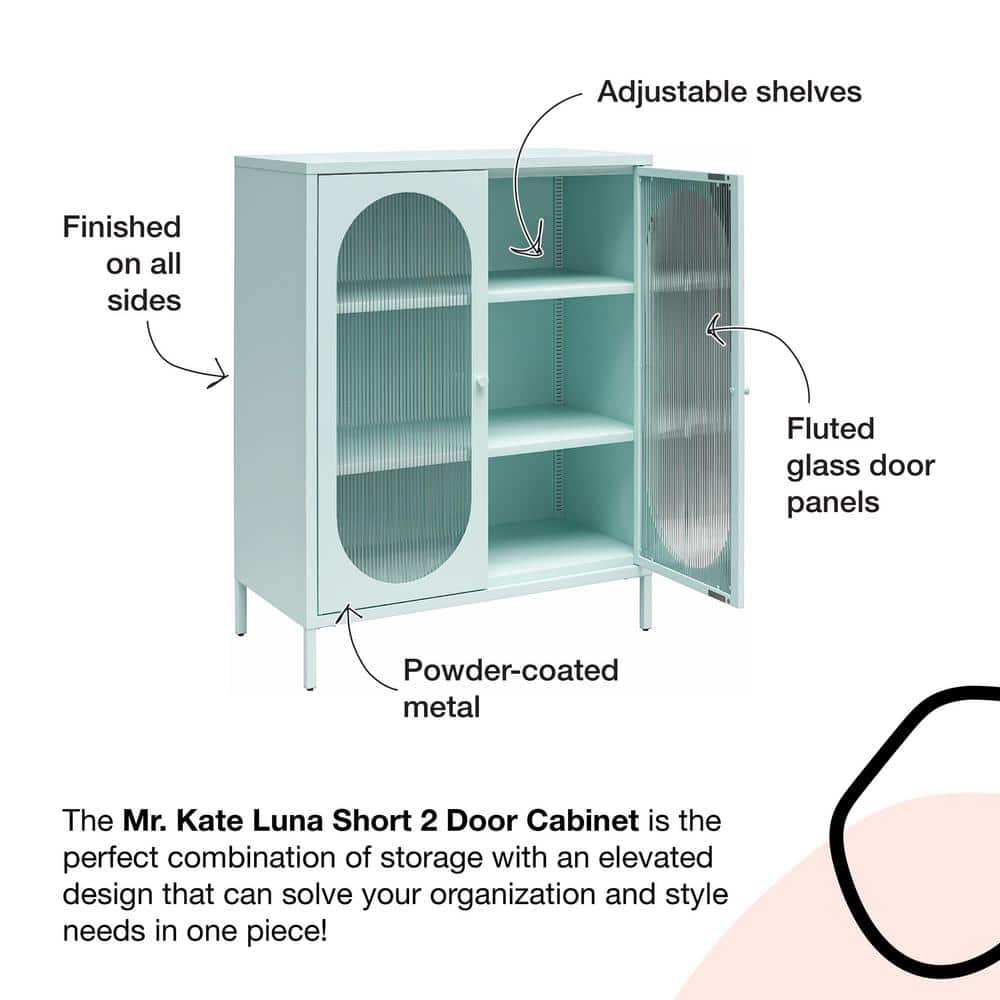 Parchment Metal Accent Cabinet with Fluted Glass Doors