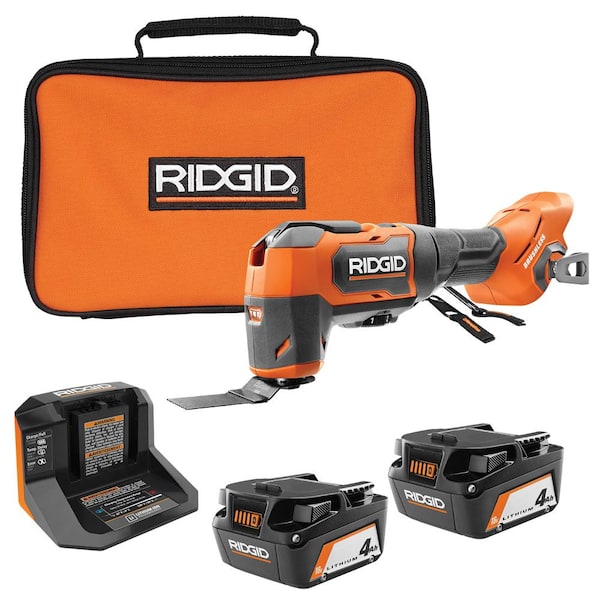 RIDGID 18V Brushless Cordless Oscillating Multi-Tool with (2) 4.0 Ah Batteries, 18V Charger, and Bag