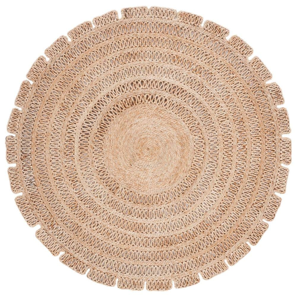 SAFAVIEH Natural Fiber Beige Doormat 3 ft. x 3 ft. Woven Ornate Round ...