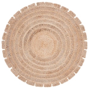 Natural Fiber Beige 5 ft. x 5 ft. Woven Ornate Round Area Rug