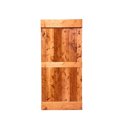 24 in. x 84 in. Distressed Mid-Bar Series Red Walnut Solid Knotty Pine Wood Interior Sliding Barn Door Slab