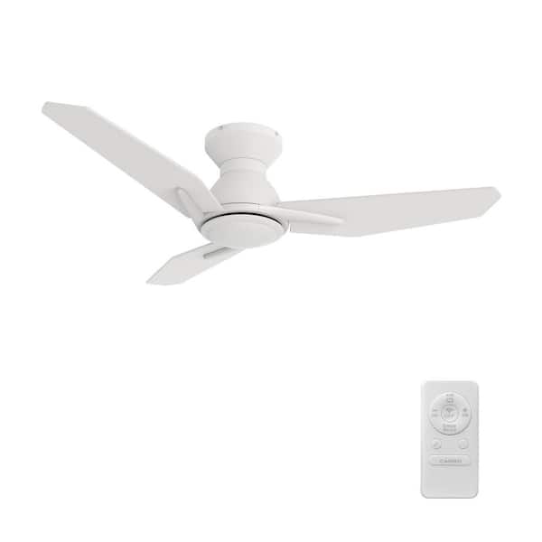 Deville II 44 in. Indoor Matte White 10-Speed DC Motor Flush Mount Ceiling Fan with Remote for Bedroom or Living Room