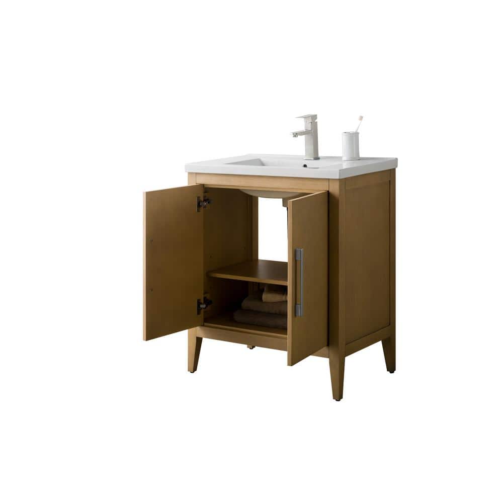 Natural Oak 30" Single Sink Bathroom Vanity with Ceramic Top
