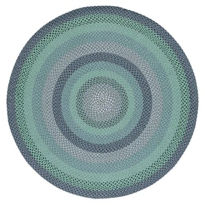 Braided Gray/Green 6 ft. x 6 ft. Striped Border Round Area Rug