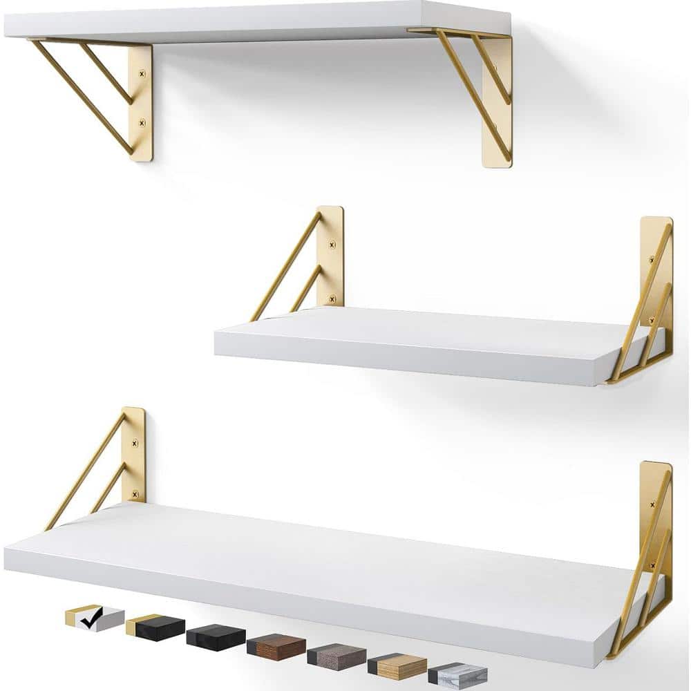 16.5 in. W x 5.5 in. D Decorative Wall Shelf, White Gold Wall Mounted Rusti