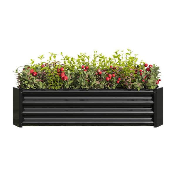 Unbranded 24 in. x 48 in. x 12 in. Black Rectangle Galvanized Metal Raised Garden Bed