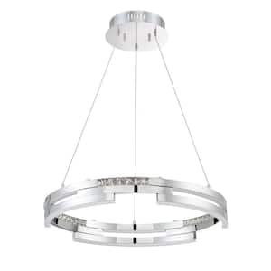 Satern 3-Light Chrome, White Statement Integrated LED Pendant Light with White Metal, Acrylic Shade