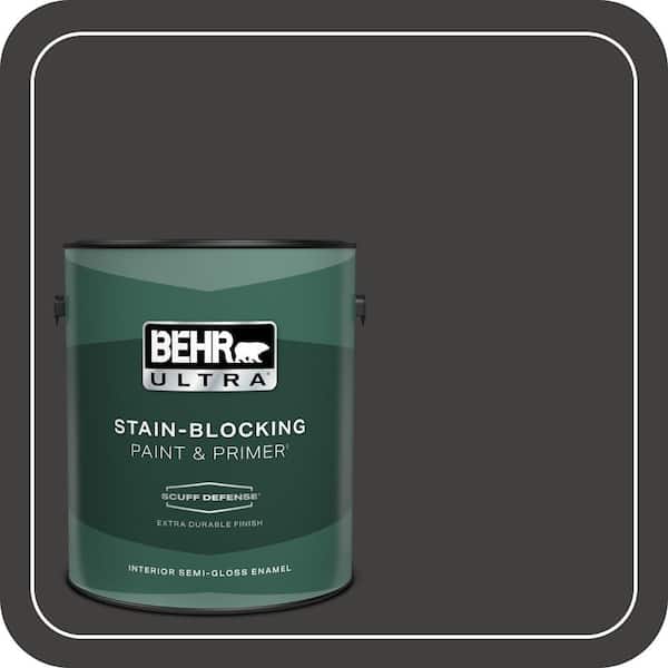 BEHR ULTRA 1 gal. #N510-7 Blackout Extra Durable Semi-Gloss Enamel Interior Paint & Primer
